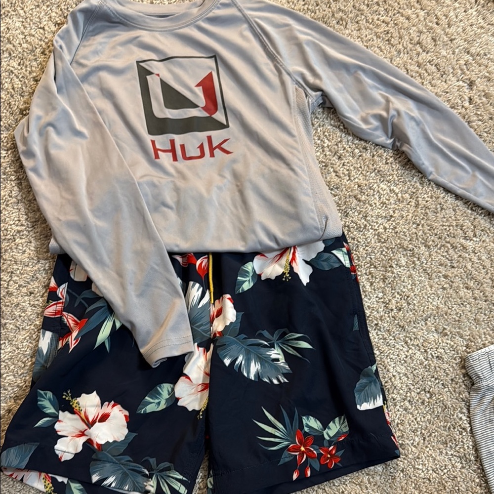 Huk Silver Long Sleeve with crew cuts Floral Print Shorts